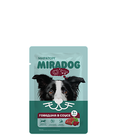 Корм консервированный полнорационный Miradog для взрослых собак всех пород с говядиной в соусе, 75г