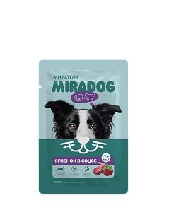 Корм консервированный полнорационный Miradog для взрослых собак всех пород с ягненком в соусе, 75г