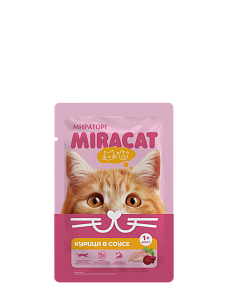 Корм консервированный полнорационный Miracat для взрослых кошек всех пород с курицей в соусе, 75г