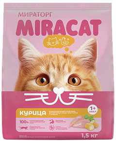 Полнорационный сухой корм Miracat для взрослых кошек всех пород с курицей, 1,5кг