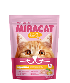 Полнорационный сухой корм Miracat для взрослых кошек всех пород с курицей , 750г