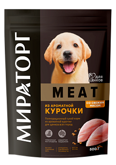 Полнорационный сухой корм MEAT из ароматной курочки для щенков всех пород