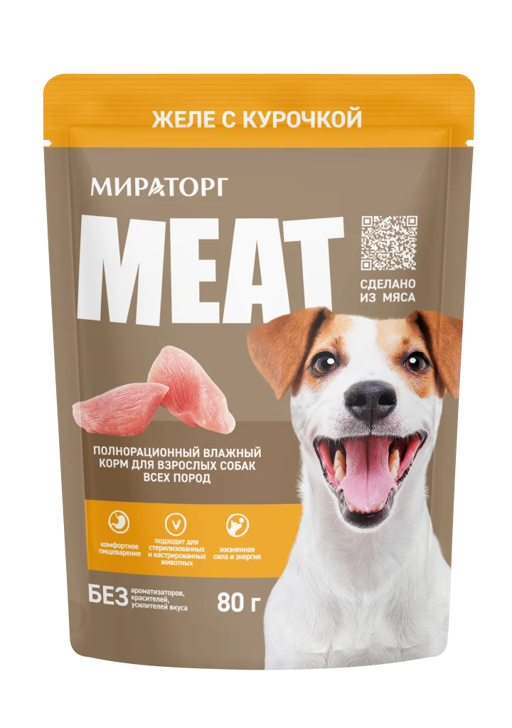 Корм консервированный полнорационный MEAT для взрослых собак всех пород "Желе с курочкой"