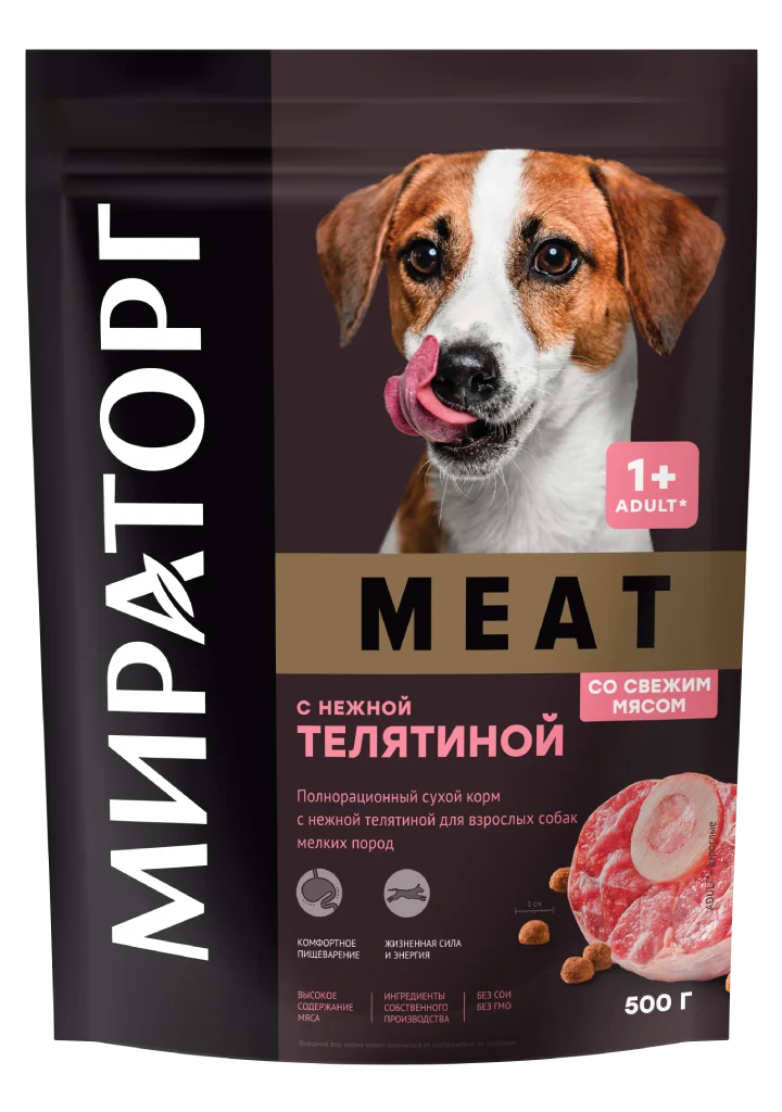 Полнорационный сухой корм MEAT с нежной телятиной для взрослых собак мелких пород